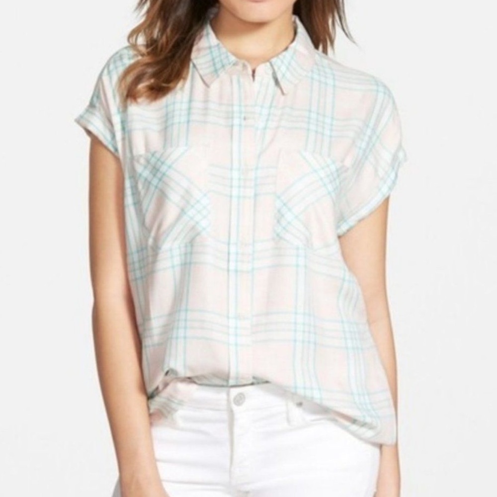 Treasure & bond short sleeve plaid button down